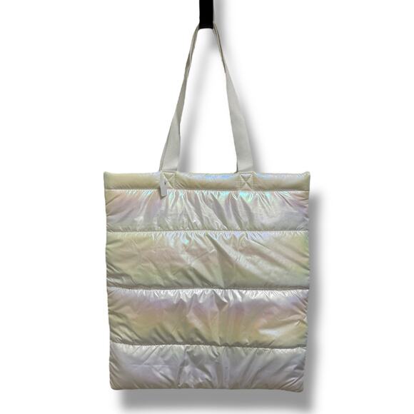 Bath‎ & Body Works White Iridescent Puffer Tote Bag NEW - Picture 2 of 4
